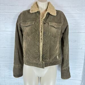 VTG American Eagle y2k small green corduroy penny lane faux fur jacket grunge